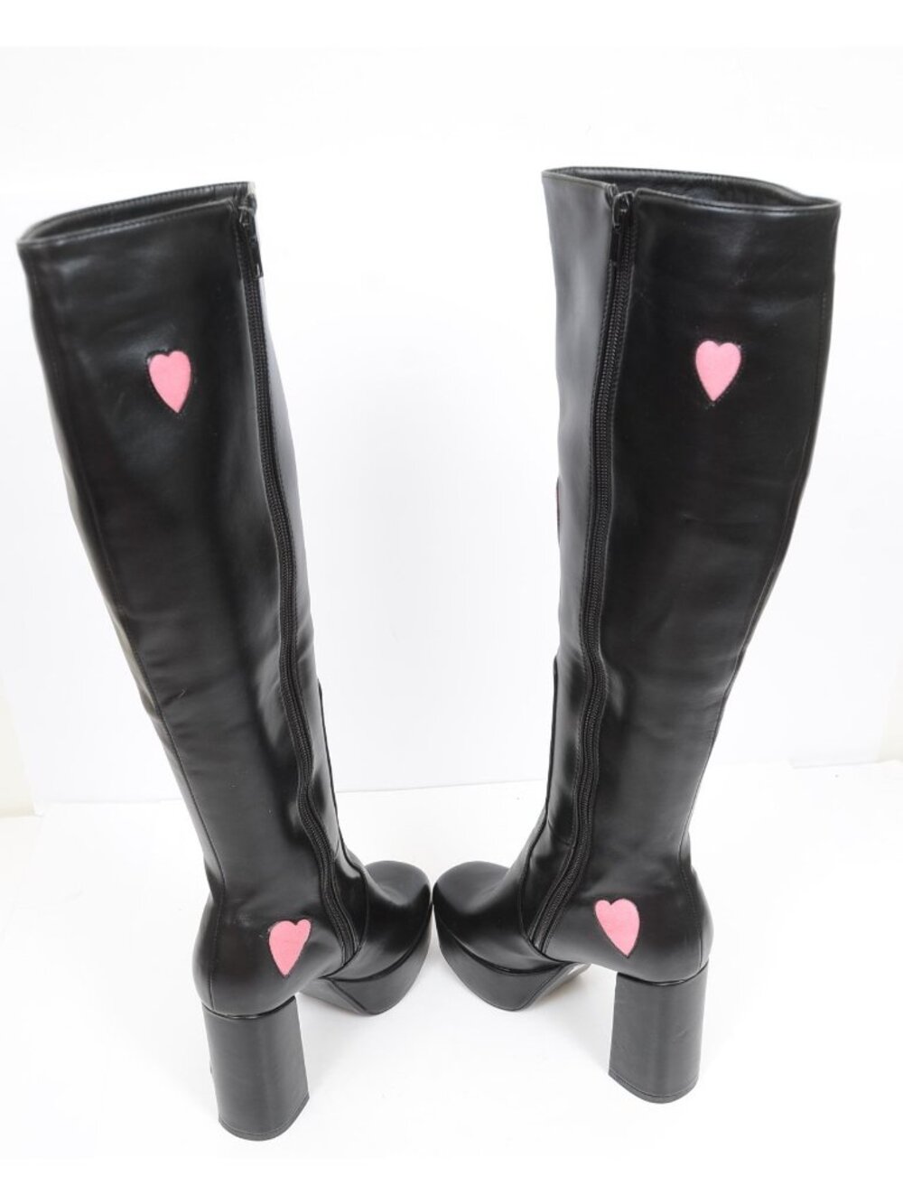 Lamoda Black Knee High Pink Heart Platform Boots Size UK 4 US 6 Vegan Leather - Picture 9 of 9